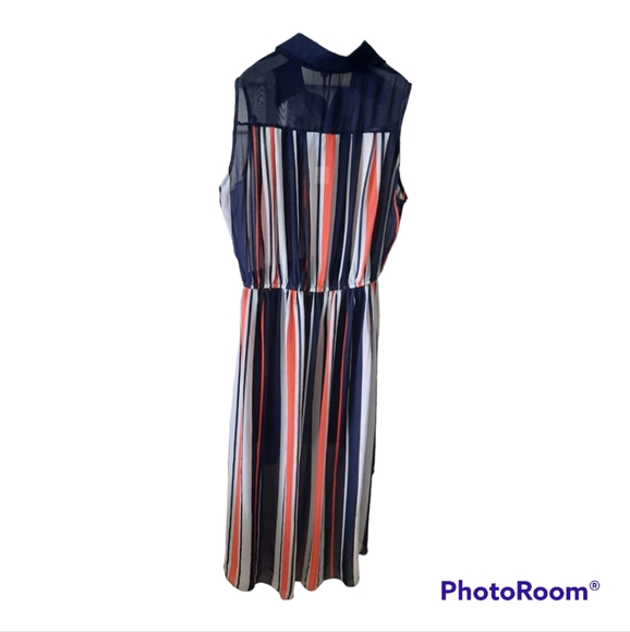 QED London Size L Button Down Sleeveless High-Low Striped Sheer Midi Dress NWT - Picture 2 of 10